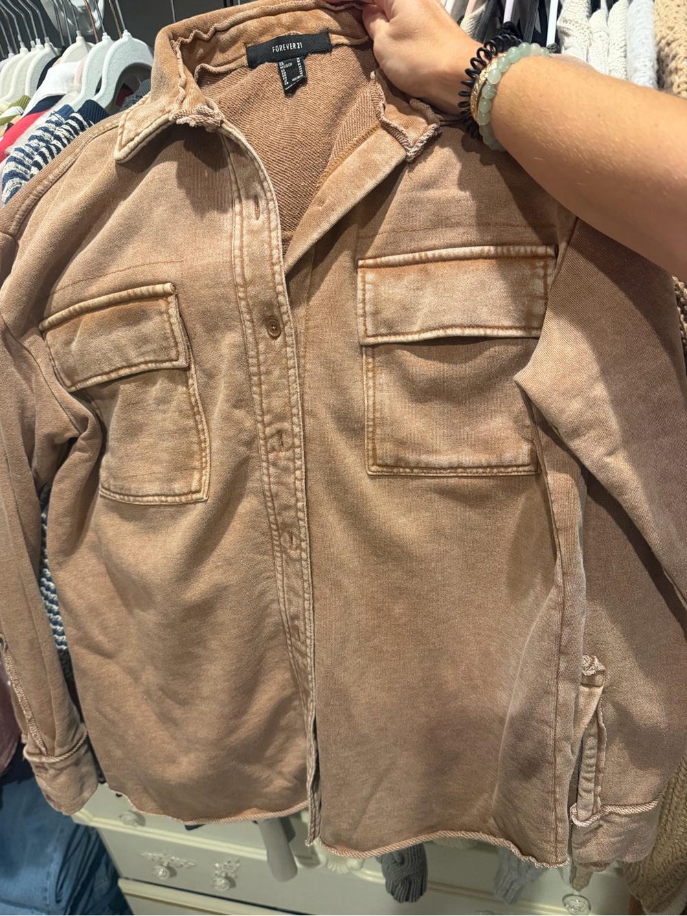 Forever 21 Women's Washed Brown Rust Utility Shirt Jacket